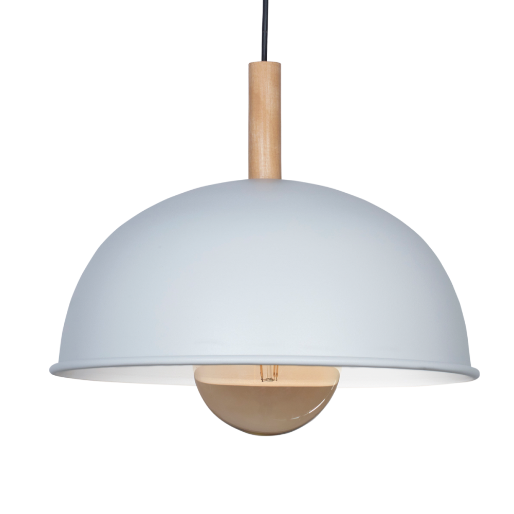 COLGANTE MEDIA ESFERA D.340MM 1L BLANCO CON DETALLE EN MADERA SAN JUSTO (MC6612-16)