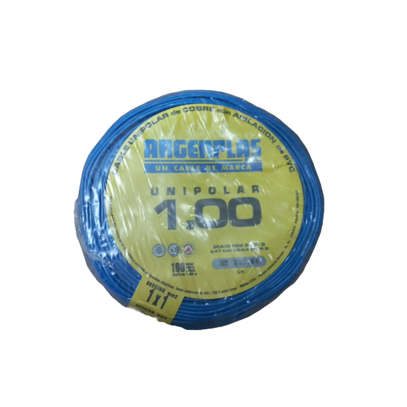 ROLLO 100 METROS CABLE UNIPOLAR 1MM2 CELESTE NM247-3 ARGENPLAS (U1)