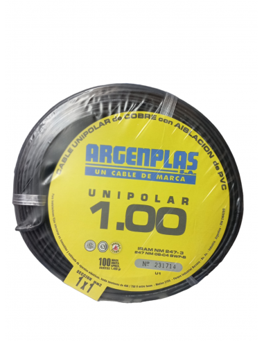 ROLLO 100 METROS CABLE UNIPOLAR 1MM2 NEGRO NM247-3 ARGENPLAS (U1)