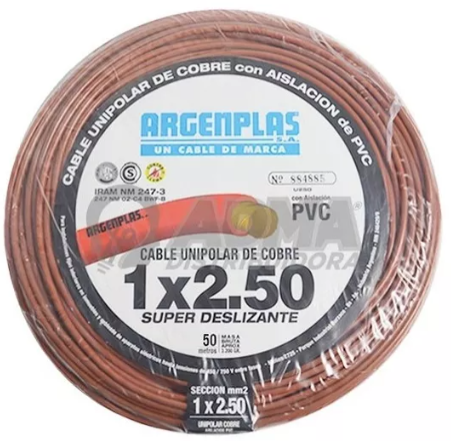 ROLLO 100 METROS CABLE UNIPOLAR 2.5MM2 MARRON NM247-3 ARGENPLAS (U250)