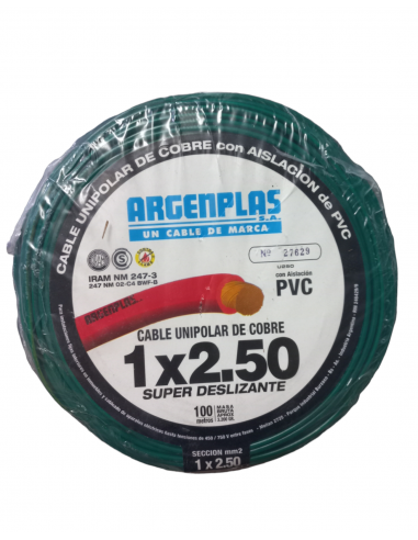 ROLLO 100 METROS CABLE UNIPOLAR 2.5MM2 BICOLOR NM247-3 ARGENPLAS (U250)