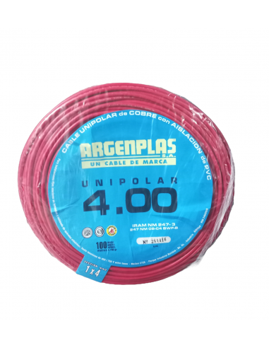 ROLLO 100 METROS CABLE UNIPOLAR 4MM2 ROJO  NM247-3 ARGENPLAS (U4)