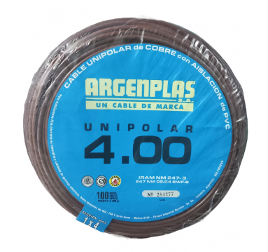 ROLLO 100 METROS CABLE UNIPOLAR 4MM2 MARRON NM247-3 ARGENPLAS (U4)