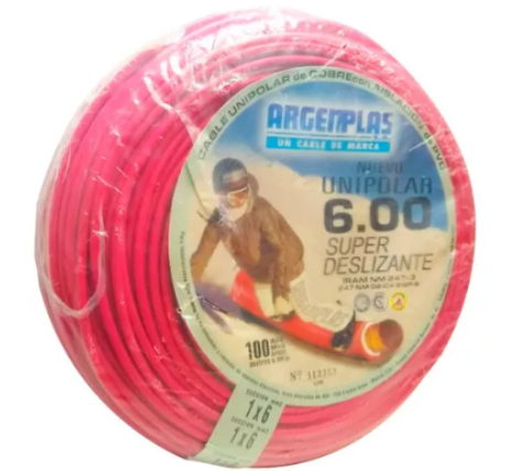 ROLLO 100 METROS CABLE UNIPOLAR 6MM2 ROJO  NM247-3 ARGENPLAS (U6)