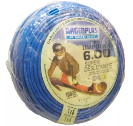 ROLLO 100 METROS CABLE UNIPOLAR 6MM2 CELESTE NM247-3 ARGENPLAS (U6)