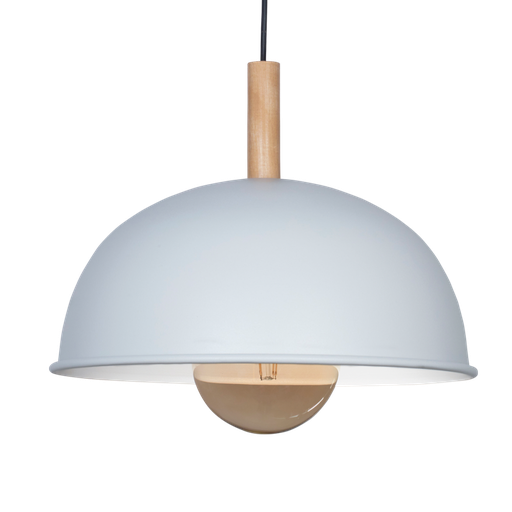 [4506049] COLGANTE MEDIA ESFERA D.340MM 1L BLANCO CON DETALLE EN MADERA SAN JUSTO (MC6612-16)