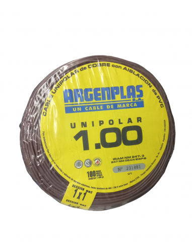 [0101224] ROLLO 100 METROS CABLE UNIPOLAR 1MM2 MARRON NM247-3 ARGENPLAS (U1)